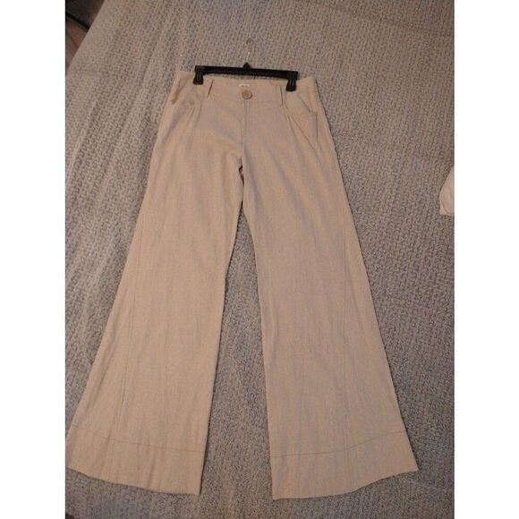 Cache beige linen flared bottom pants Sz 10 Boho Beachy Cottage Core - Picture 6 of 11